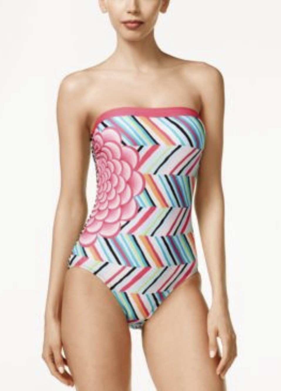 Coco Rave Summer Patch Printed Strapless One Piece Swimsuit Multi Size S